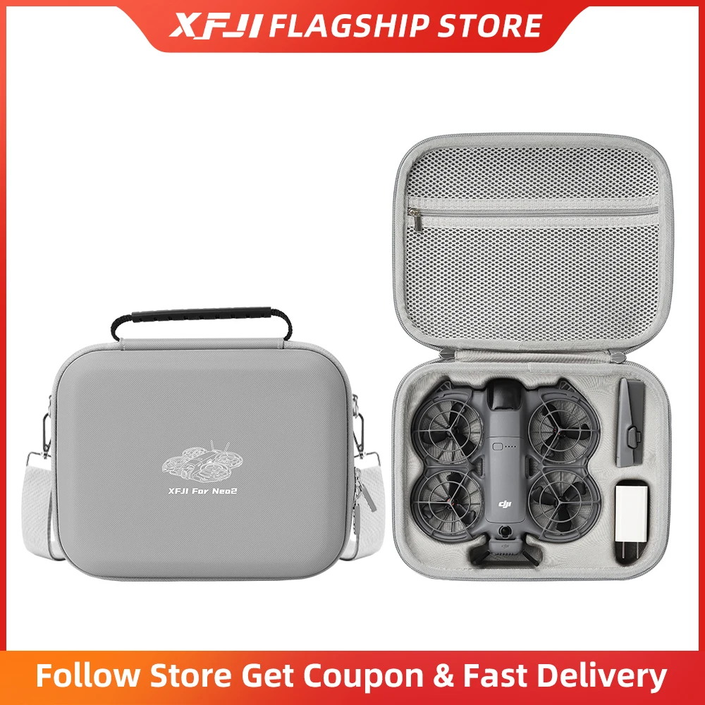 XFJI Tragetasche Kompatibel mit DJI Neo 2 PU-Leder Schultertasche Reisetasche Drohnen-Zubehör Organizer Image