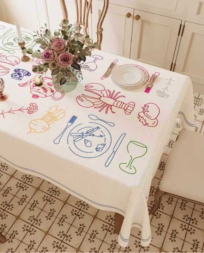 Rechteckige Tischdecke mit Lebensmittelmuster, Tischdecke für Esstisch, Kaffee, Tee, Tischdecke, Hochzeit, Ostern, Dekoration Image