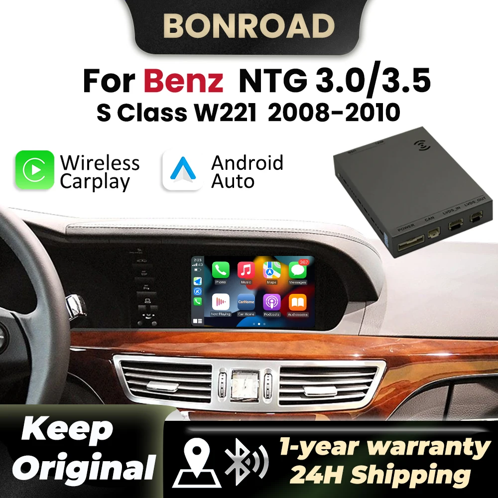 BONROAD Drahtlose CarPlay Android Auto Decoder Für Mercedes Benz S Klasse W221 NTG 3,0 NTG3.5 2008-2010 BT Spiegel Link Image