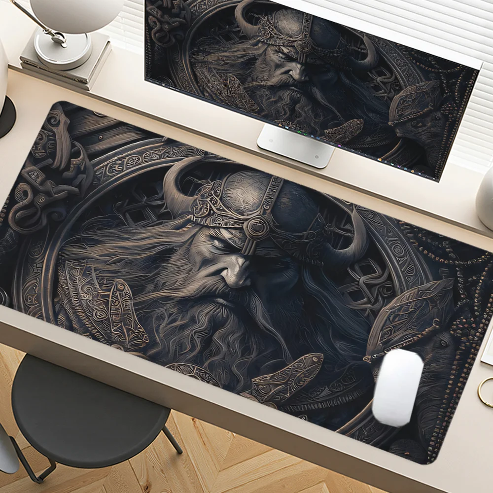 Viking Warrior Mauspad, großes Schreibtischzubehör, Schreibtischunterlage, Gummiunterseite mit genähtem Rand, rutschfestes Mauspad für das Büro Image