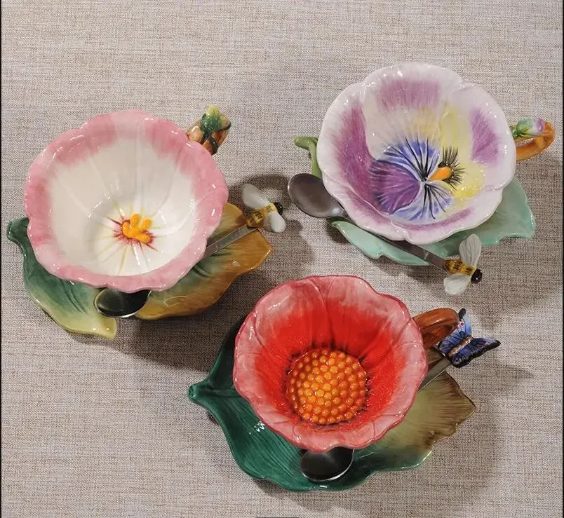 Nordic Blume Form Becher Set Keramik Tasse Paar Nachmittag Tee Kaffee Home Office Drink Image