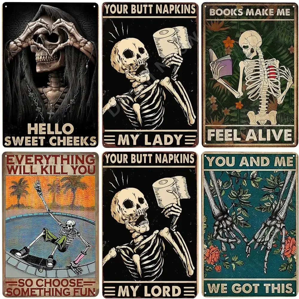 Skelett-Vintage-Metallblechschild, „You and Me We Got This Skull“, Retro-Teller für Bar, Pub, Café, Wanddekoration, Liebesgeschenke für Fam Image