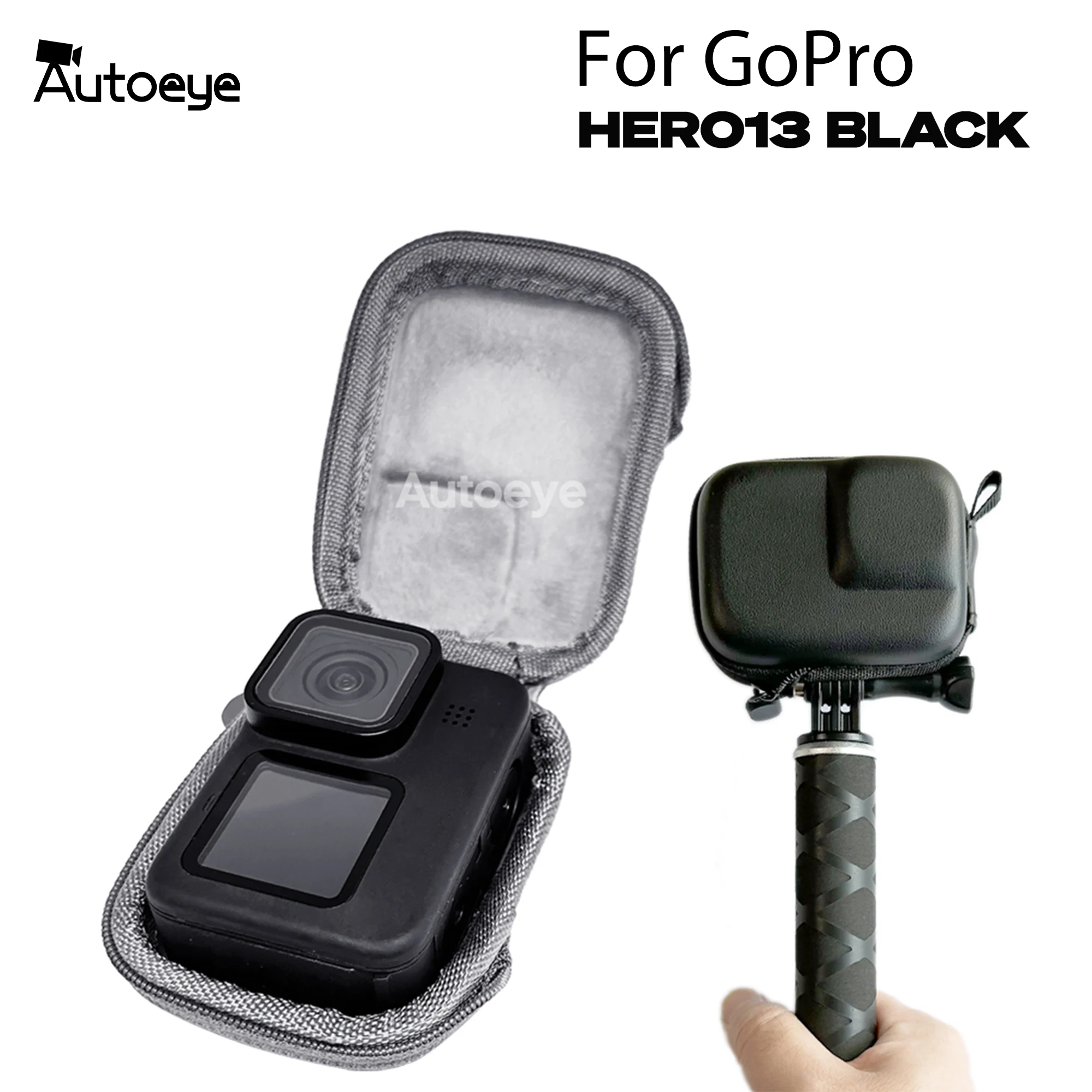 Gopro 12 mini eva fall schutz tasche für held 13 12 11 10 9 schwarz silber action sport kamera pu halboffene aufbewahrung sbox Image