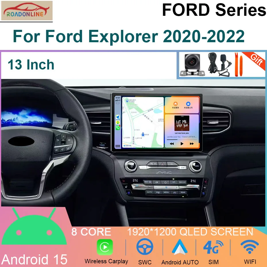 Android 15 Auto Radio 13 ZOLL Für Ford Explorer 2020-2022 Auto Multimedia Video Player GPS Navigation CarPlay WIFI 4G Image