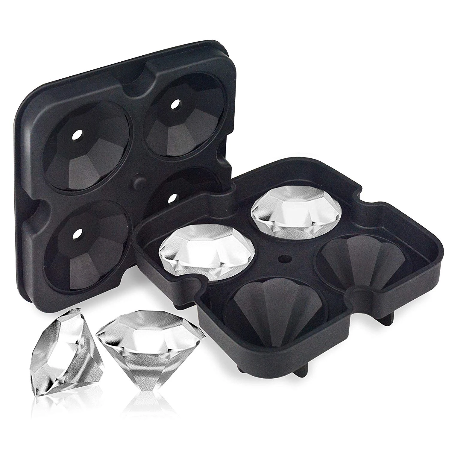 Wiederverwendbare Diamant-Eiswürfelform, Silikon-Whisky-Eiswürfelform zum Kühlen von Cocktails, stapelbar, flexibel, sicher mit kostenlosem Trichter Image