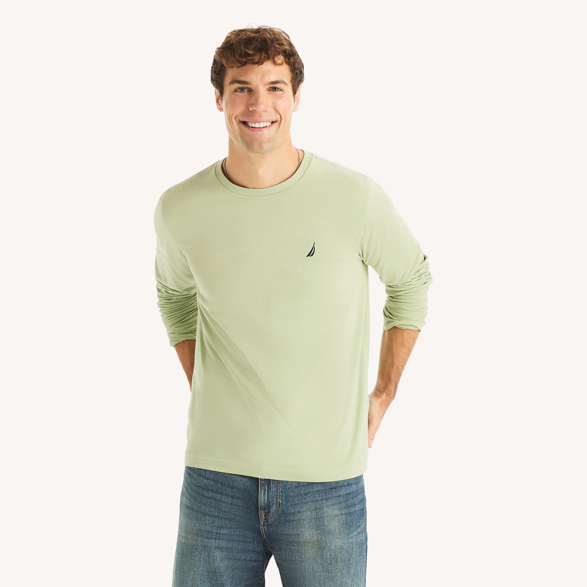 Nautica Men's Long-Sleeve Deck T-Shirt 350 (Bimini Green), S