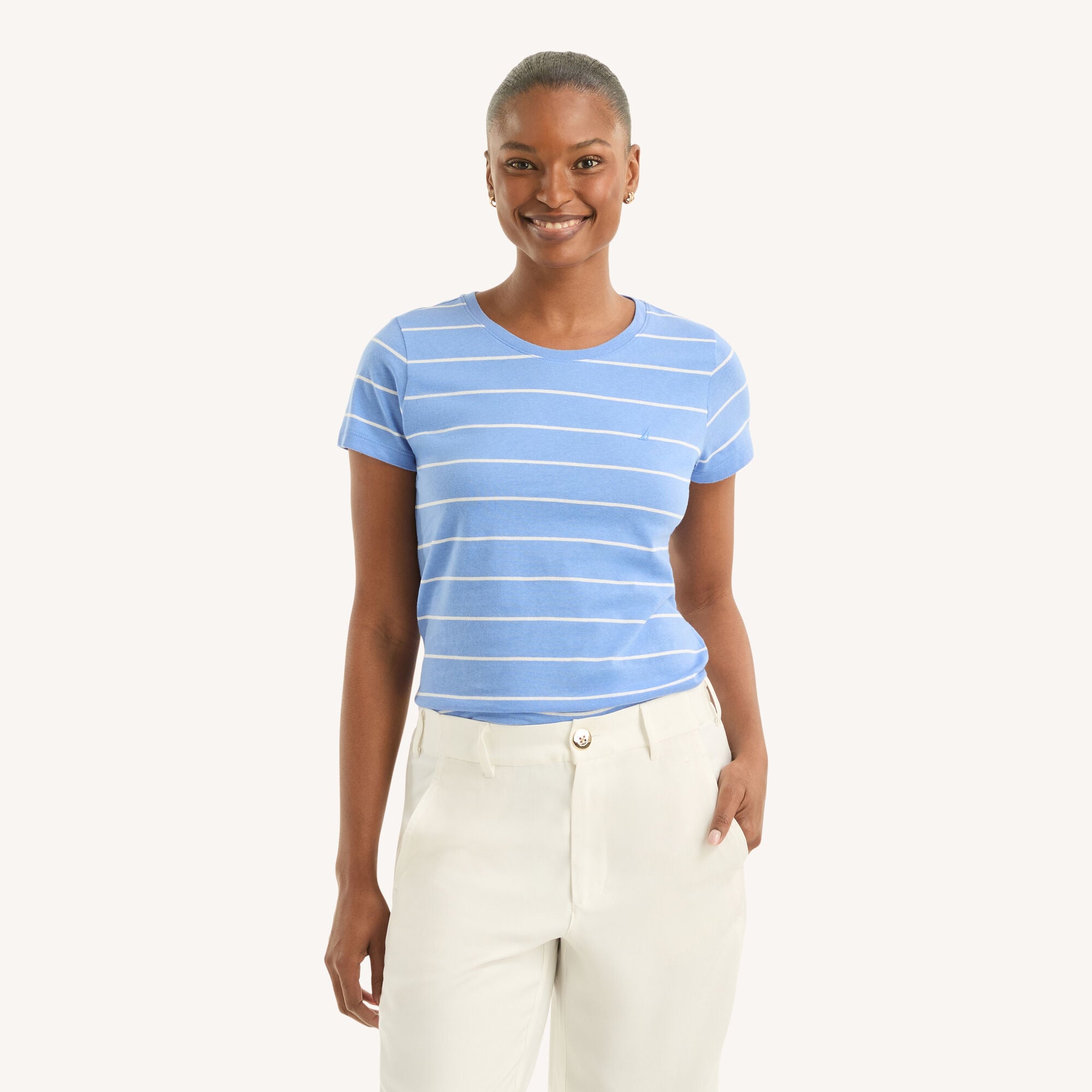 Nautica Women's Striped Crewneck T-Shirt 429 (Blue Stern), S
