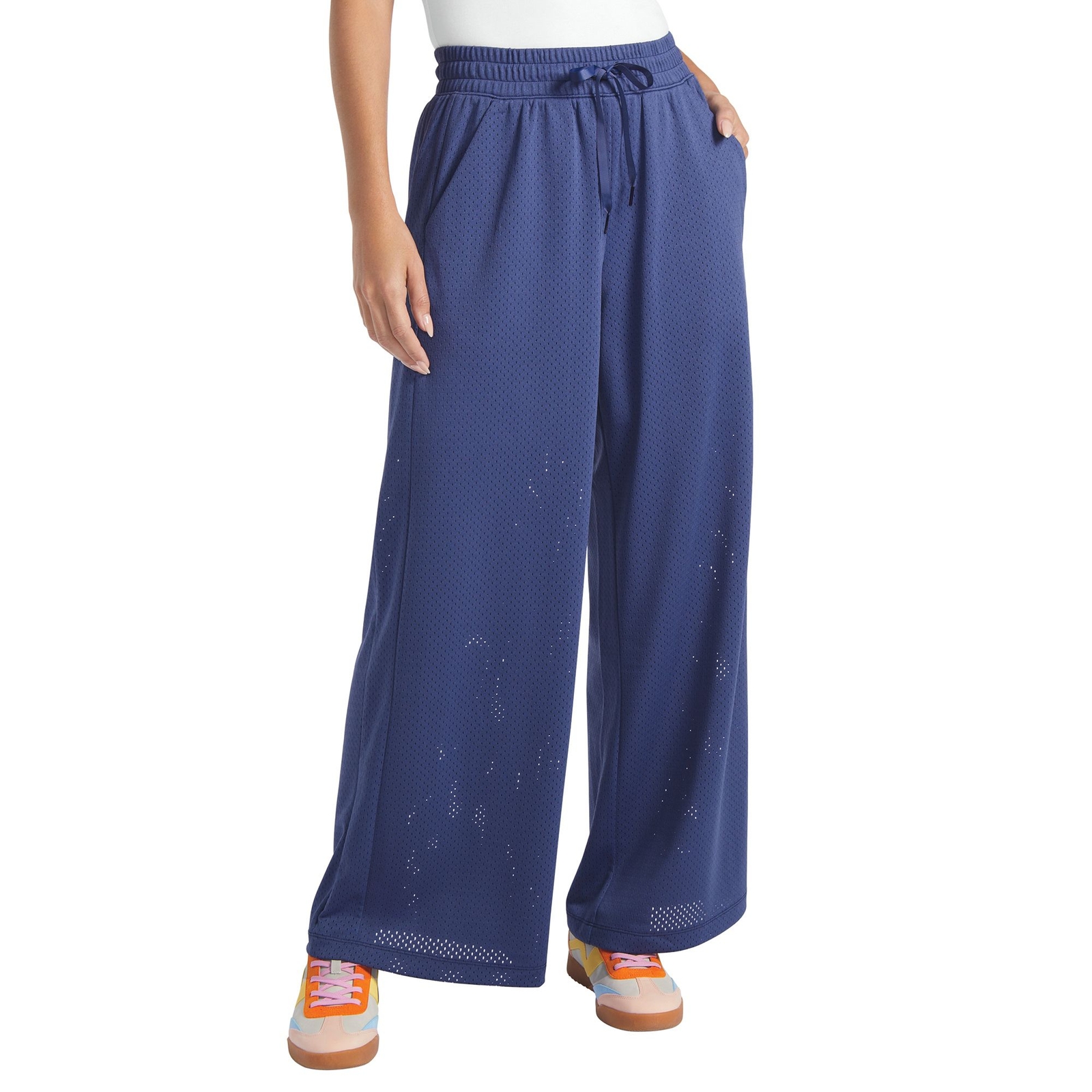 VEVO ACTIVE Athletic Mesh Wide Leg Pant (Size M) Indigo Storm, Elastine,Polyester