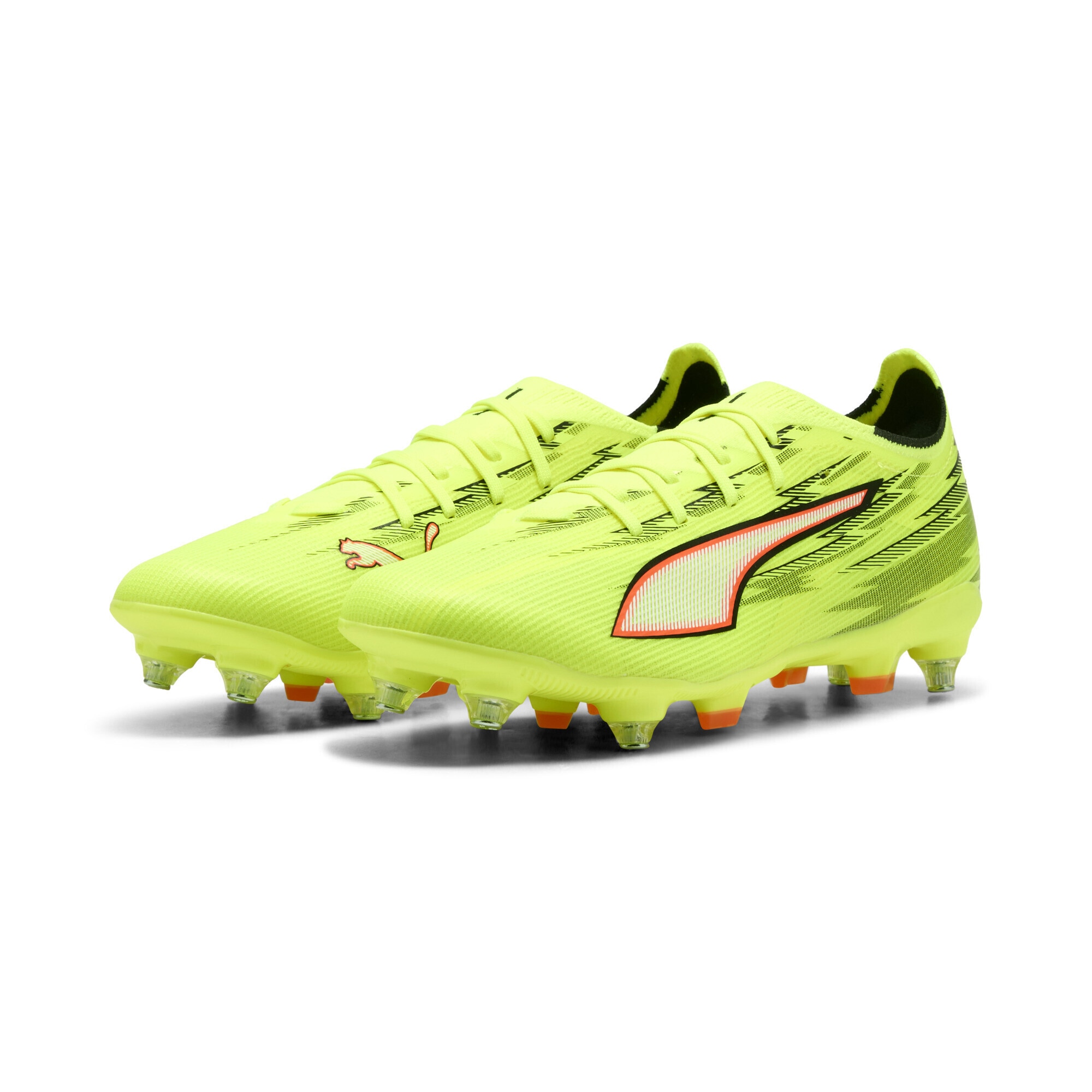 Fußballschuh PUMA "ULTRA 6 MATCH MxSG Fußballschuhe Erwachsene", Damen, Gr. 47, gelb alert schwarz glowing rot lime squeeze, Obermaterial: Textil, Synthetik; Futter: Textil, Synthetik; Innensohle: Textil; Laufsohle: Synthetik, Schuhe Fußballschuh