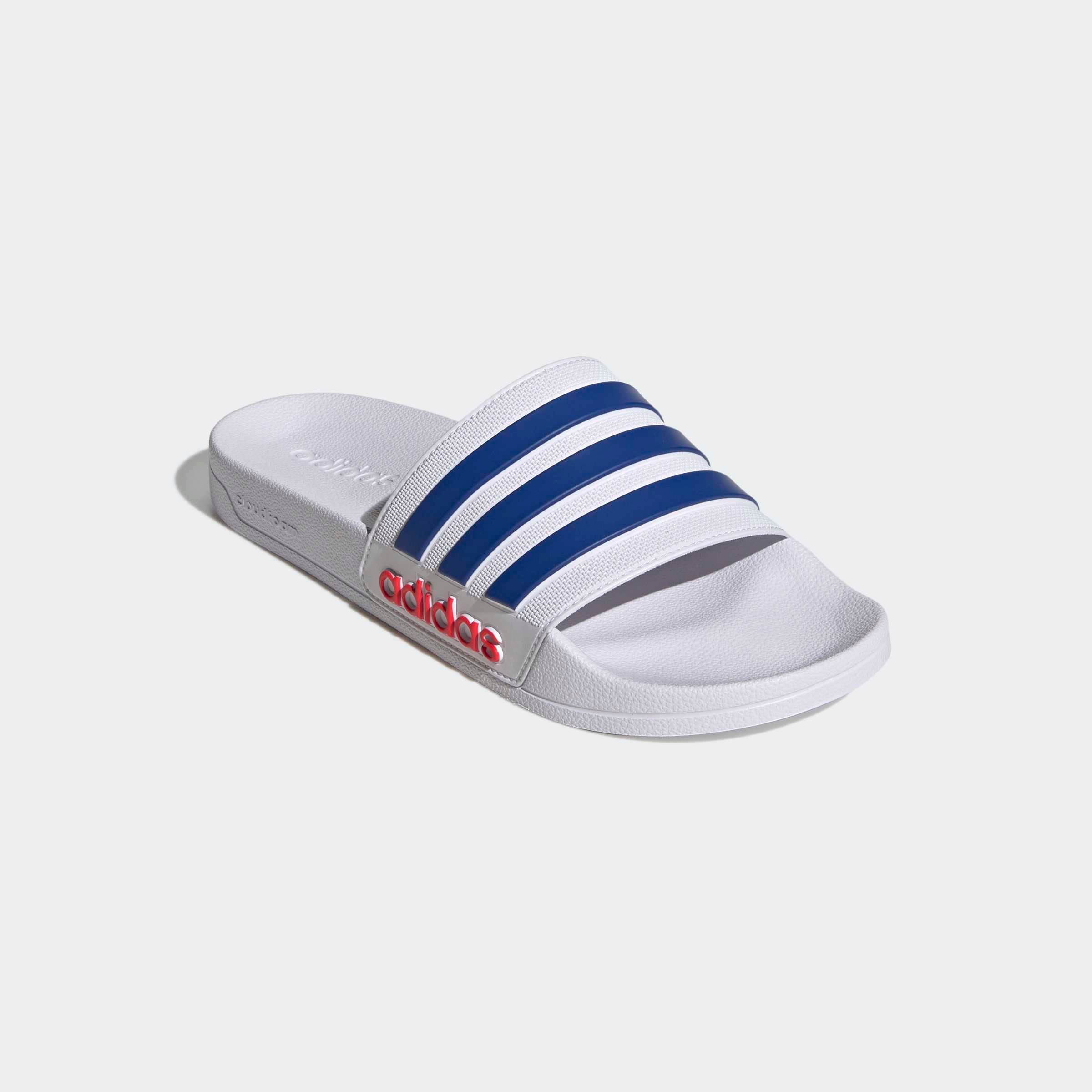 Badesandale ADIDAS SPORTSWEAR "SHOWER ADILETTE", Damen, Gr. 48,5, cloud weiß, royal blau, pure ruby, Synthetik, Schuhe