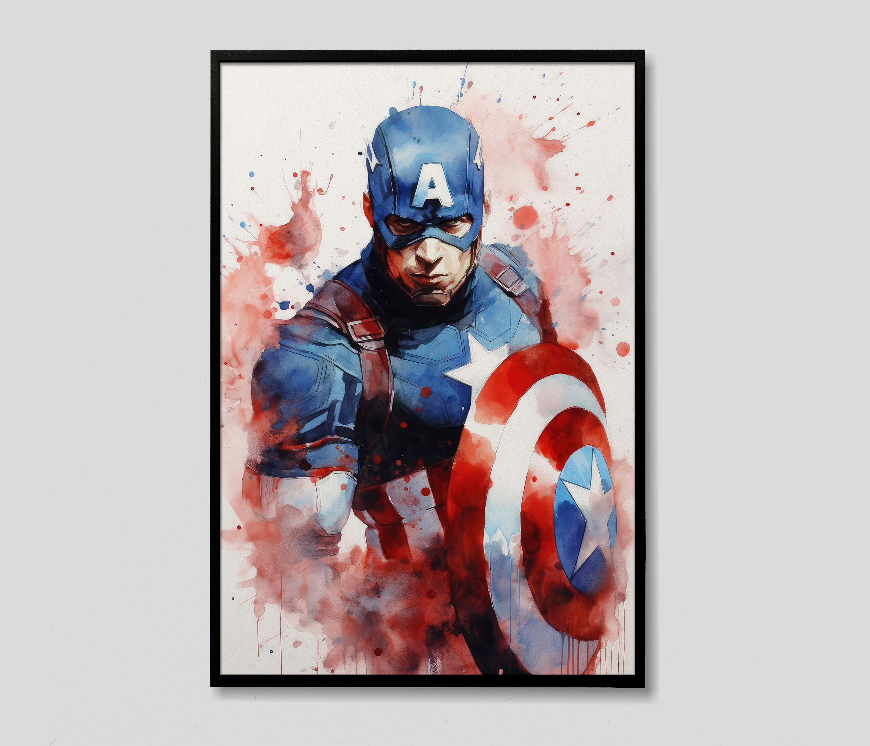 Stampa artistica ad acquerello di Capitan America Avengers, Capitan America Avengers pittura Wall Art Poster opere d'arte originali, stampa digitale e