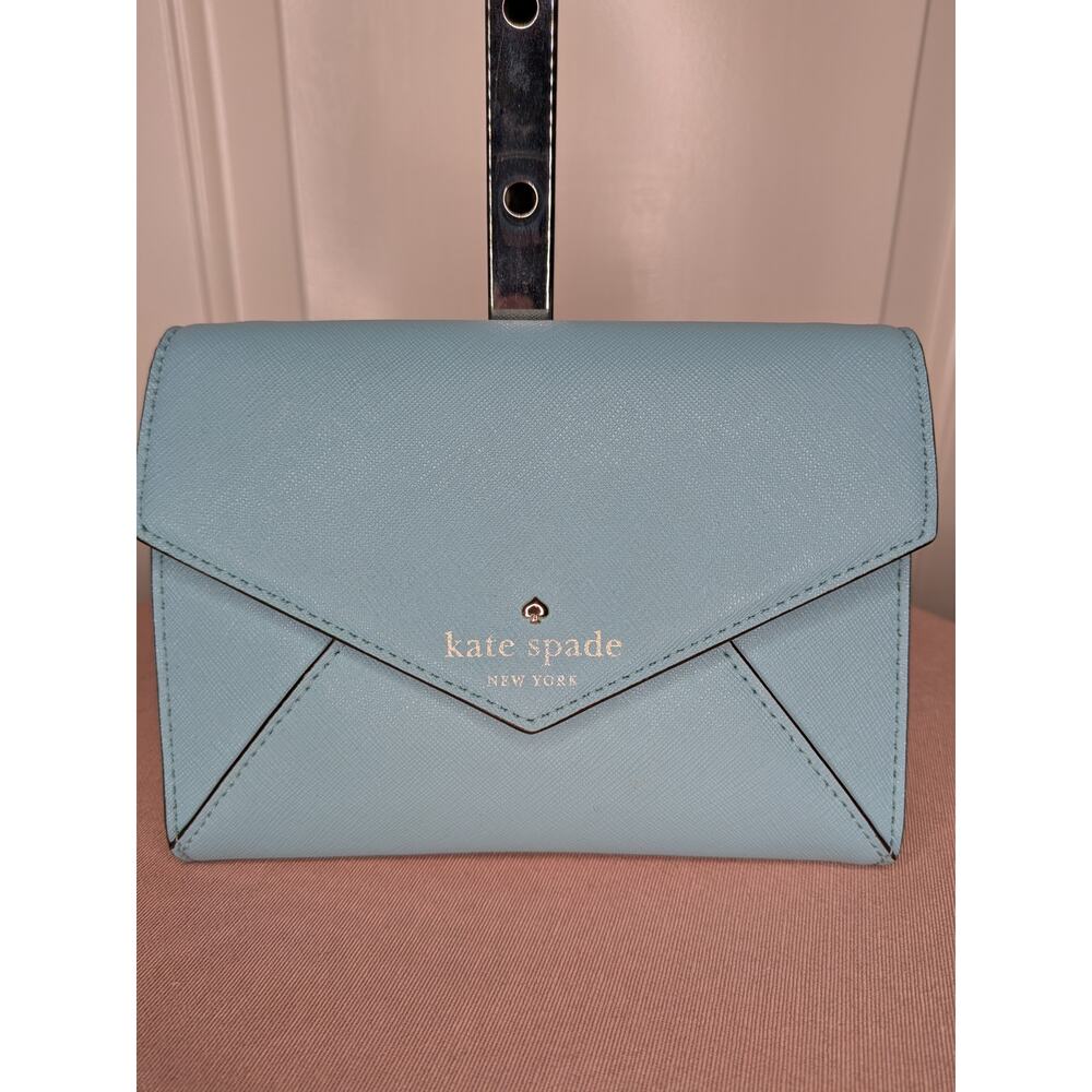 Kate Spade Accessories | Kate Spade Monday Leather Saffiano Envelope Small Clutch Wallet Purse Light Blue | Color: Blue | Size: Os