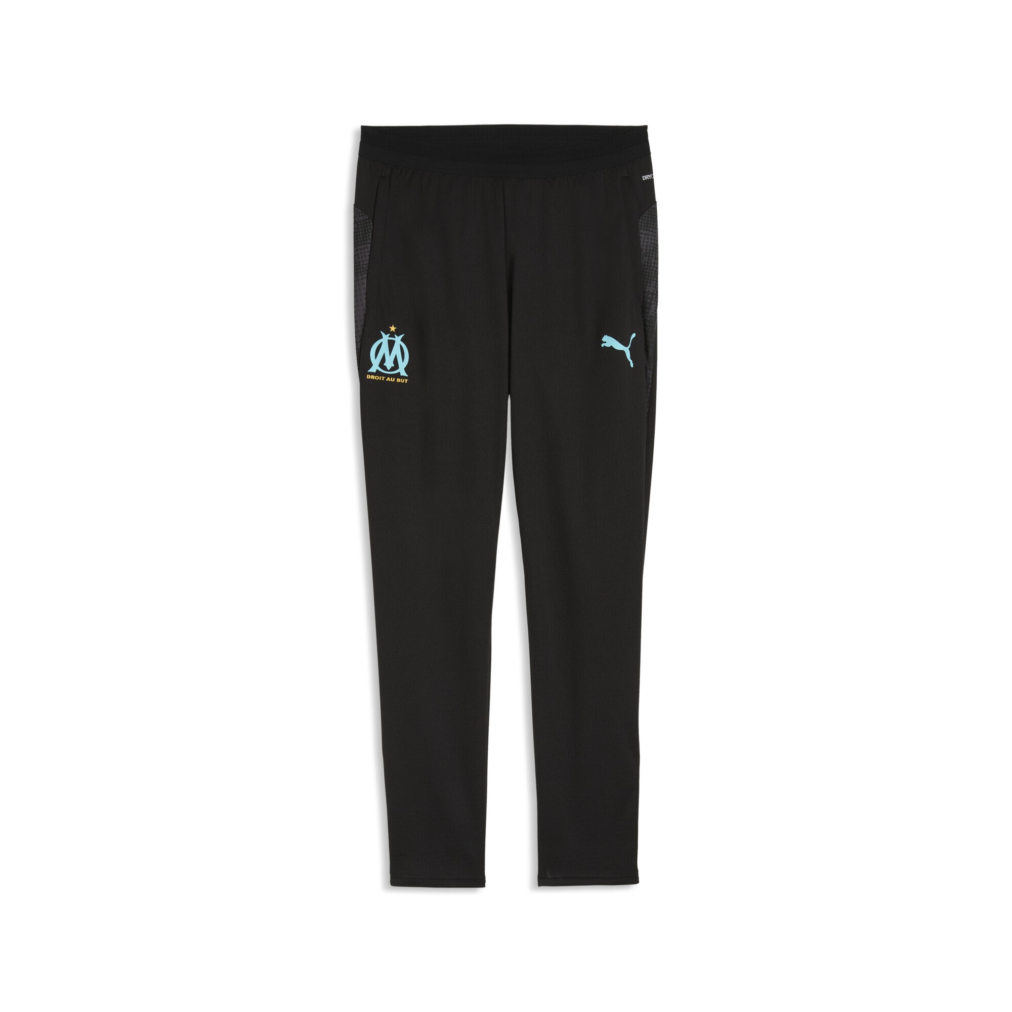 Sporthose PUMA "Olympique de Marseille Trainingshose Herren", Damen, Gr. XXL, Normalgrößen, schwarz team aqua blau, Obermaterial: 100% Polyester; Taschenfutter: 100% Polyester; Besatz: 88% Polyester, 12% Elasthan, slim fit, Hosen Sporthose