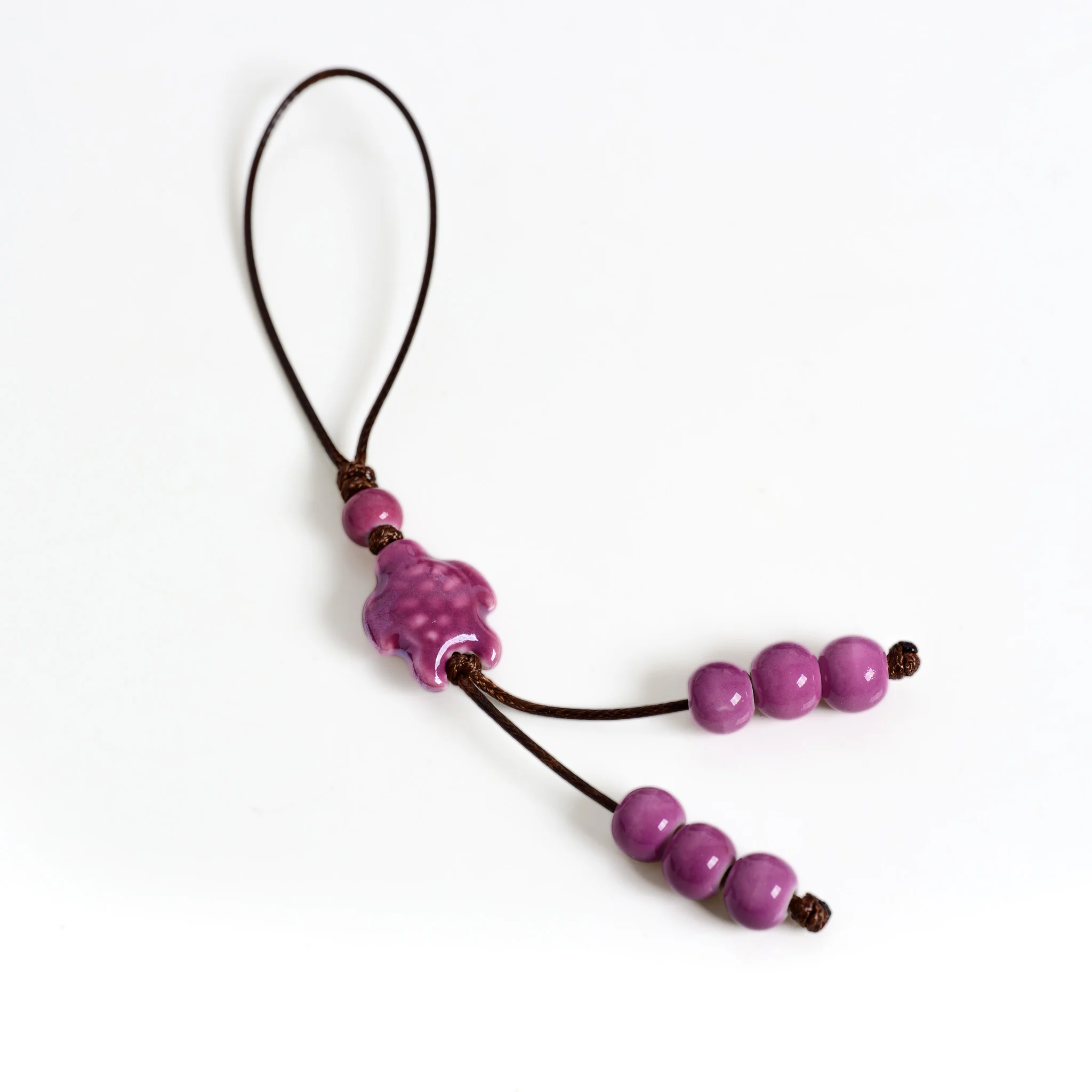 Handgefertigter dunkelvioletter Keramik-Schildkröten-Taschenanhänger, Handy-Gurt, Schlüsselanhänger, glücklicher Tier-Anhänger, Auto-Hängeornament, Geschenk Image