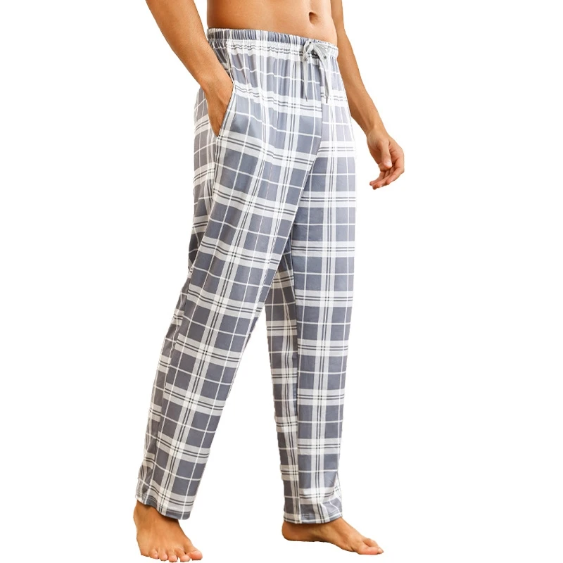 Herren-Schlafhose mit Karomuster, weiche Pyjamahose, leicht zu kombinierender, atmungsaktiver Stoff, Übergröße, gemütliche Passform, Nachtwäsche und Loungewear Image