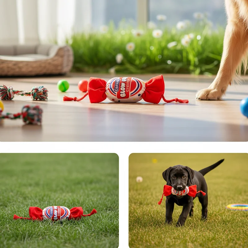 Hundeseil, Süßigkeiten-Spielzeug, quietschendes, bissfestes, interaktives Schlepptau-Spielzeug für die Zahnreinigung von Welpen, Molaren, Heimtierbedarf Image