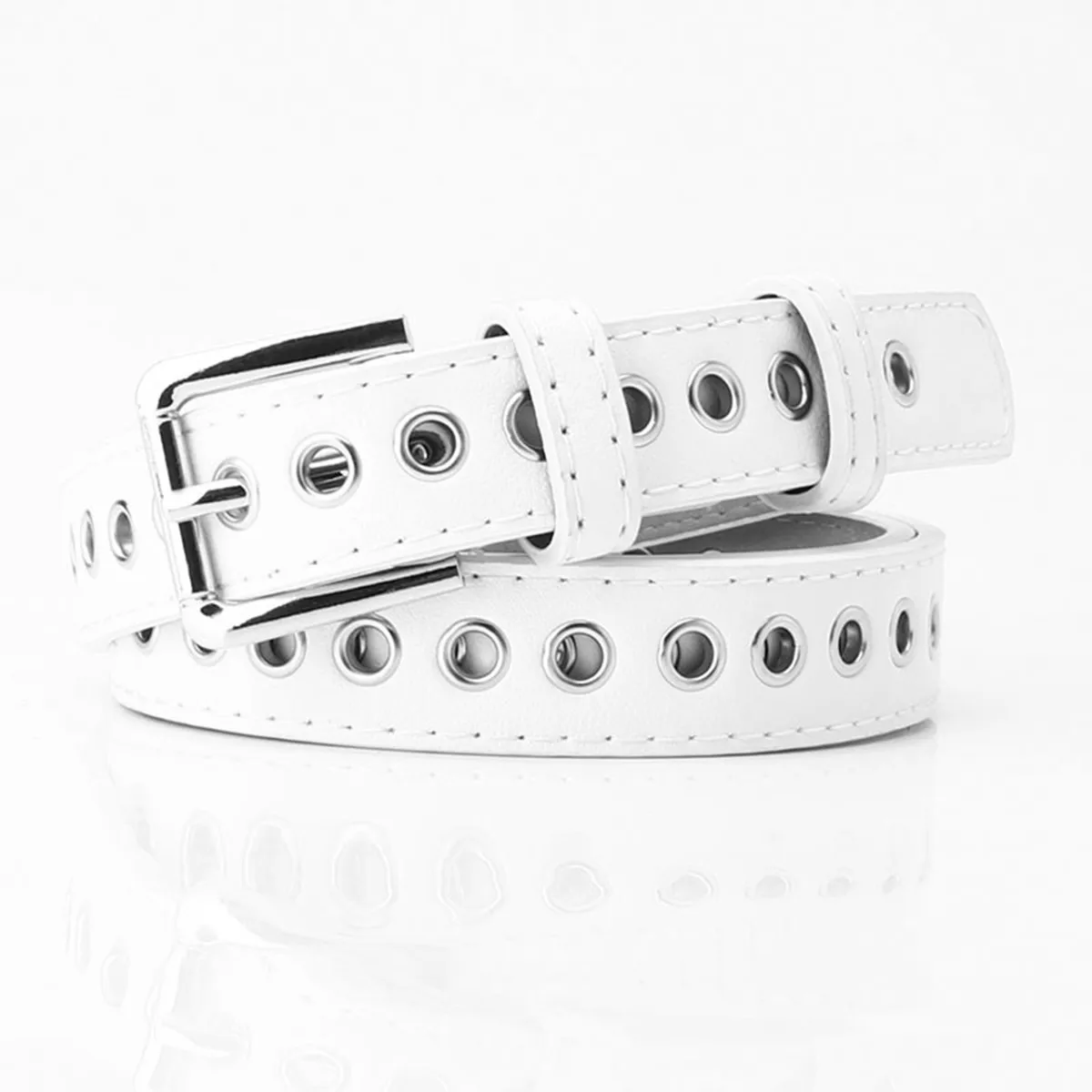Neuer Metallgürtel mit voller Öse für Damengürtelversion, vielseitiger, modischer, ausgehöhlter, dekorativer Pu-Gürtel, 2,3 cm Image