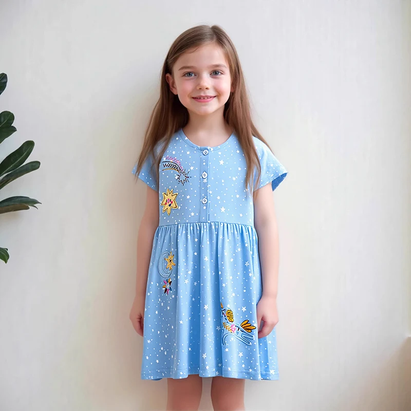 Little Maven Sommer Neue Mädchen Kleider Gestickte Einhorn Sterne Kleider Baumwolle Kinder Kleidung für Baby Mädchen Casual Kostüme Image