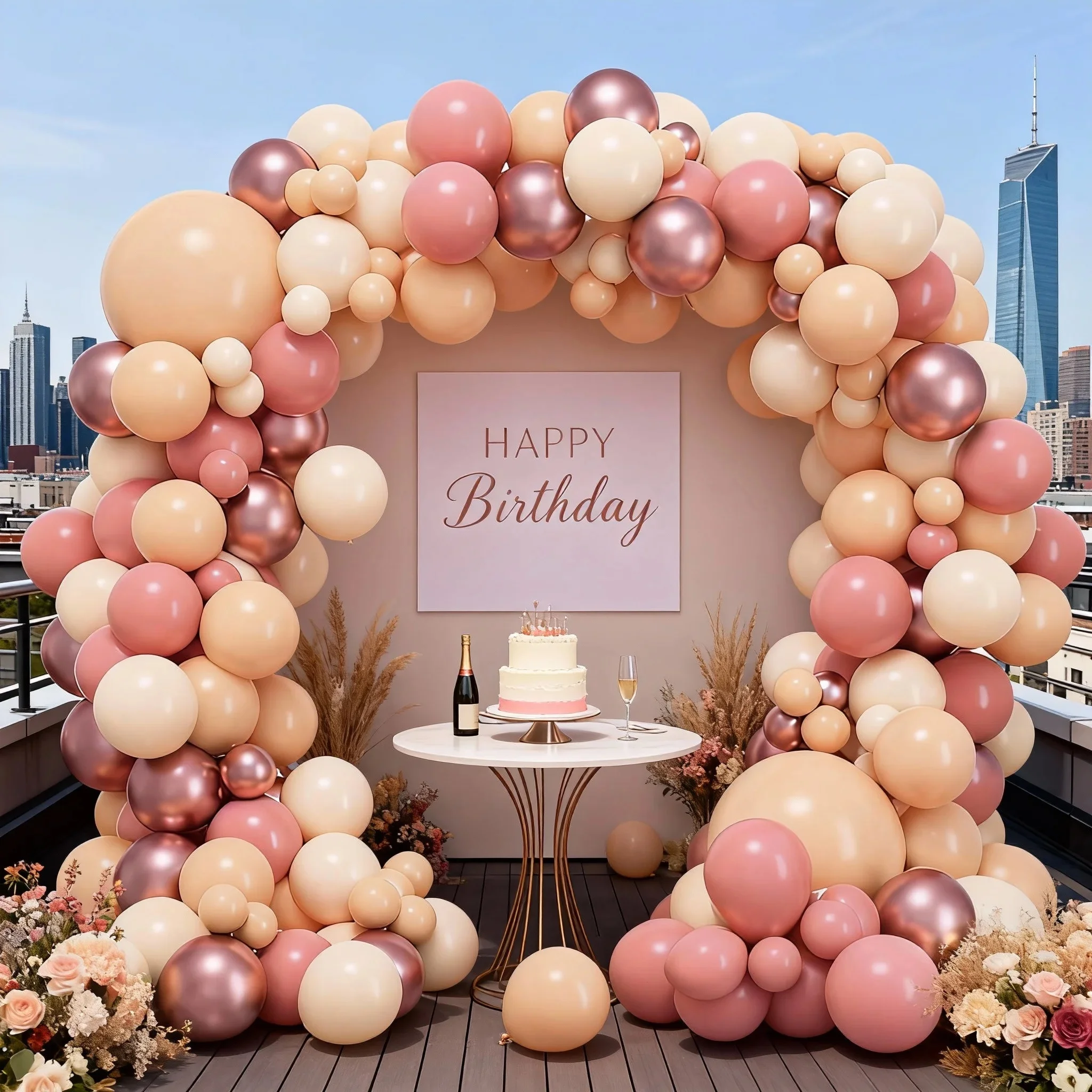 Rouge Pink Ballonbogen-Set, 129-teiliges Vintage-Hautrosa, Macaron-Orange-Metallic-Roségold-Ballon-Set, geeignet für Frühlingshochzeiten, Geburtstage, Brautpartys, Partydekorationen, die erste Wahl Image