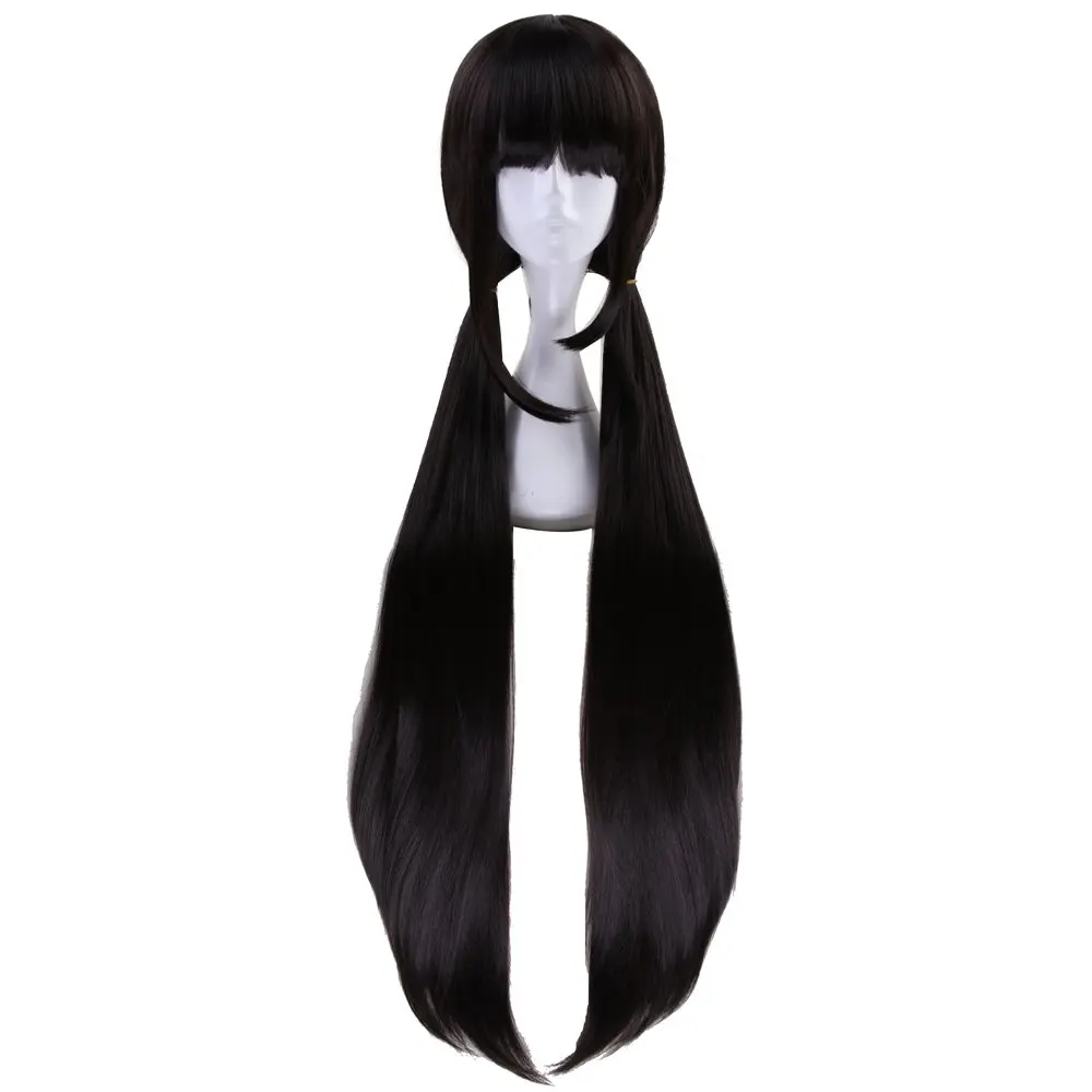 Anime Cosplay Perücke 100 cm lang gerade schwarz mit doppelten Pferdeschwänzen Frauen Mädchen Party synthetische Perücken Image