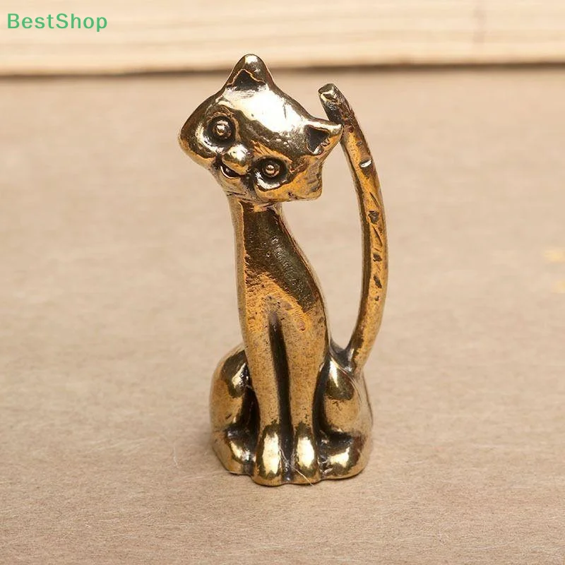  Vintage-Katzenfigur aus Messing – niedliche sitzende Katzenstatue, Mini-Tierornament für den Schreibtisch, Regal und Heimdekoration Image