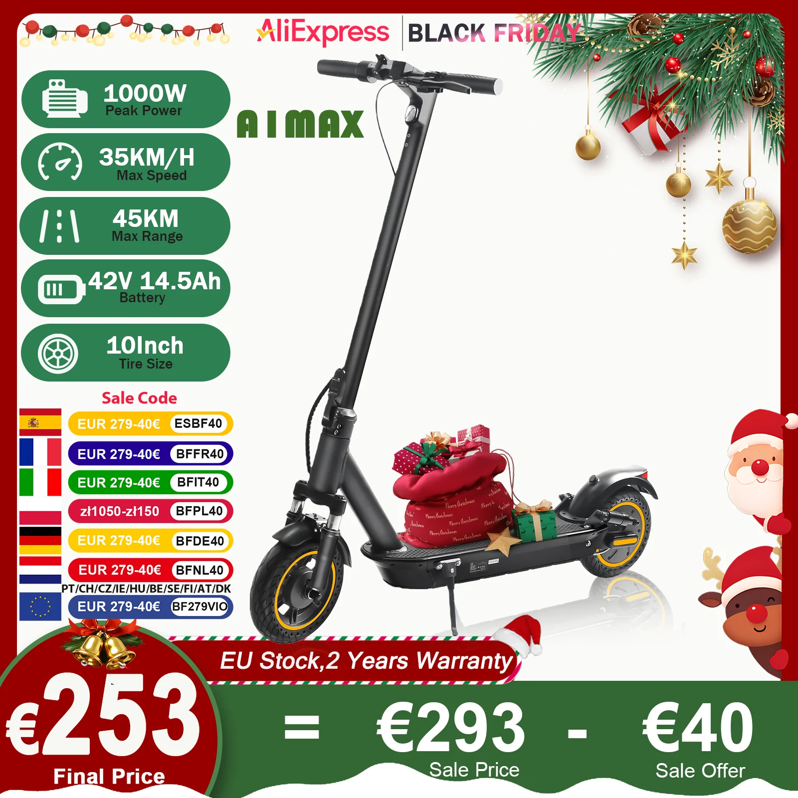 AOVOPRO Elektroroller 500W Leistungsstarker Motor 35KM/H 45KM 42V14.5AH 10-Zoll Luftreifen Smart Faltbarer A1MAX E-Scooter Image