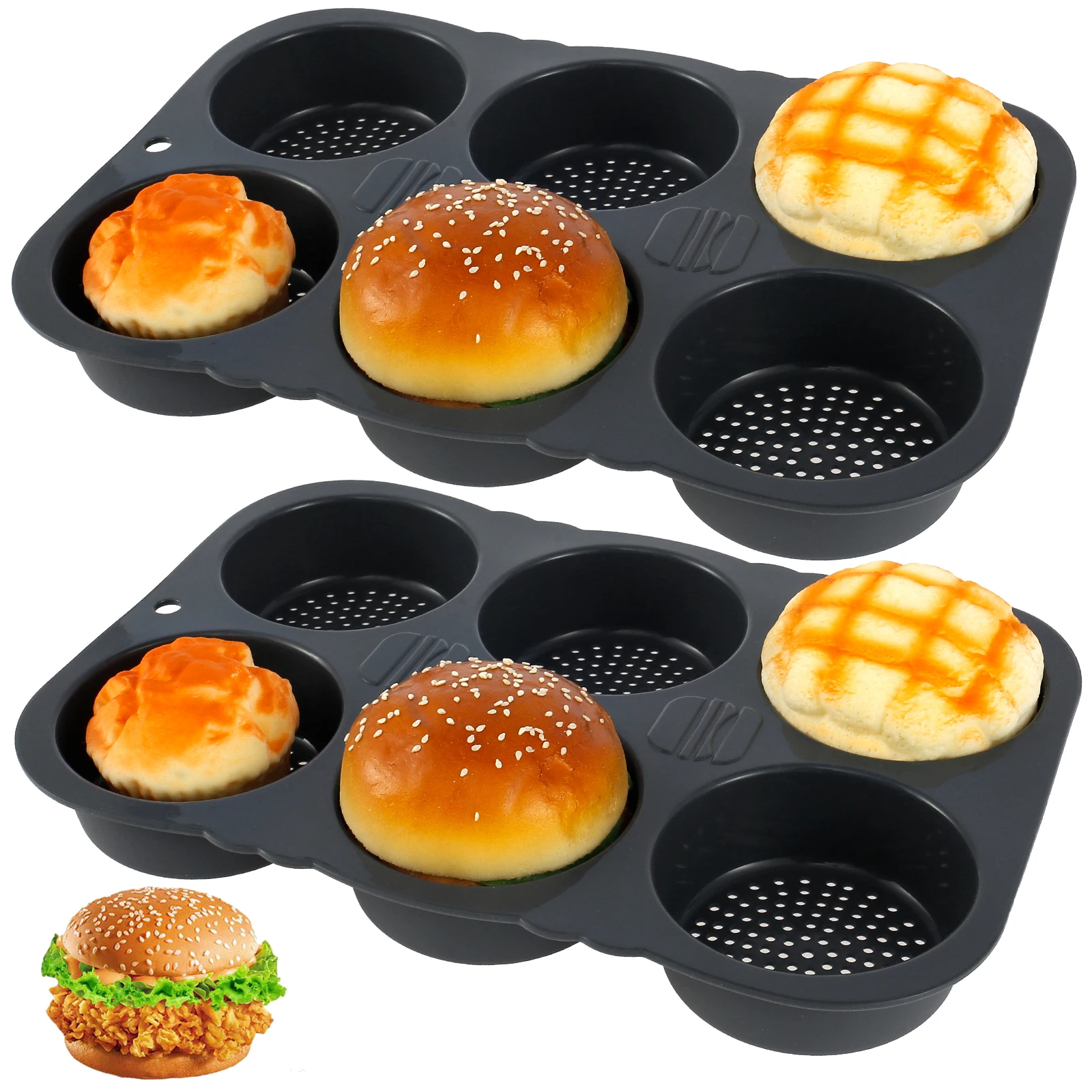 Silikon-Hamburger-Brötchenform, 6/8/12 Mulden, Eiermuffin-Backform, antihaftbeschichtet, flexibles Burger-Brötchen-Tablett für Schokolade, Kuchen, Kuchen, Kuchen, Kuchen