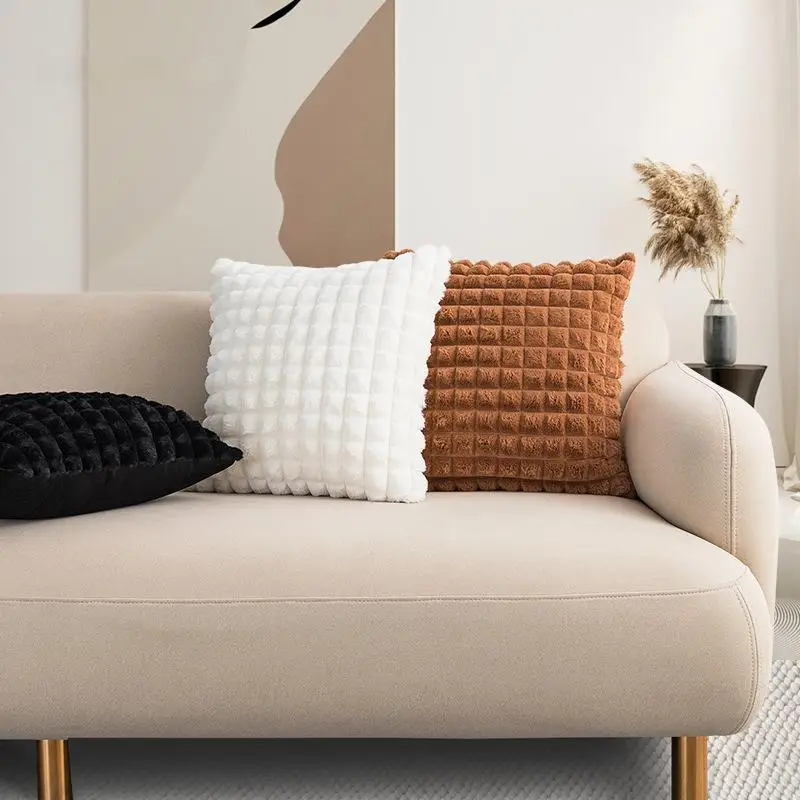 BUYNOW 1PC Einfarbig Faux Kaninchen Fell Plüsch Quadrat Kissenbezug Luxus Moderne Wohnzimmer Sofa Kissen Abdeckung Hause Schlafzimmer Dekor Image