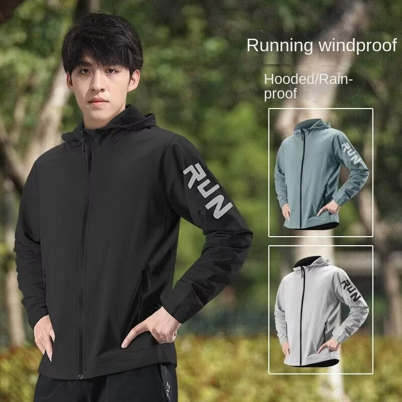 Neuer Sport-Windjacke für Herren, schnell trocknender Fitness-Laufanzug für Frühling und Herbst im Freien, wind- und regensicher, mit Kapuze Image
