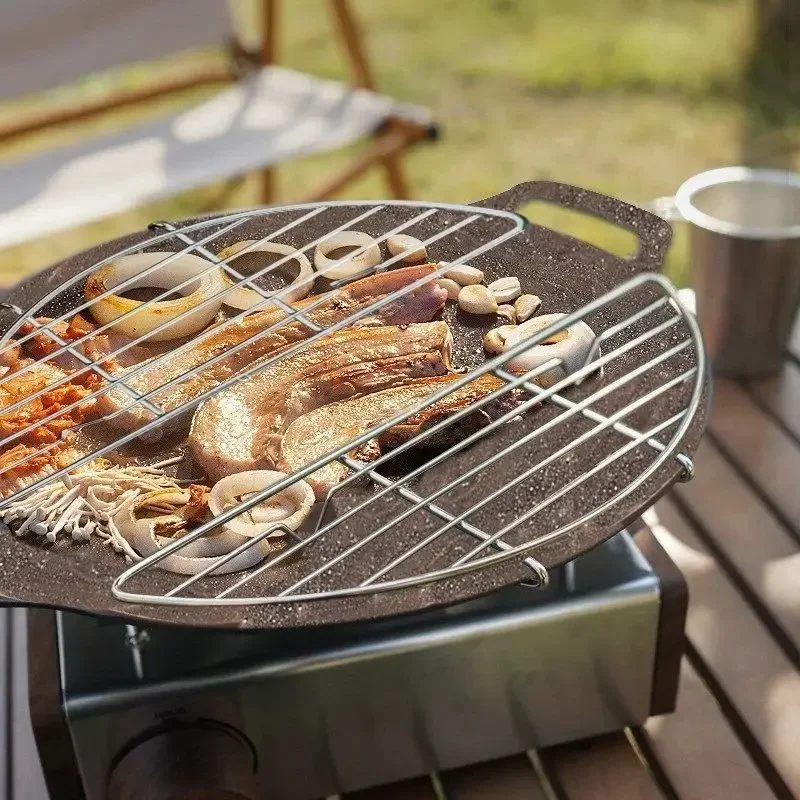 Outdoor Grill Net Dampf Rack Edelstahl Camping Grill Braten Pan Grill Fleisch Ablauf Anti Verzoren Grill Image