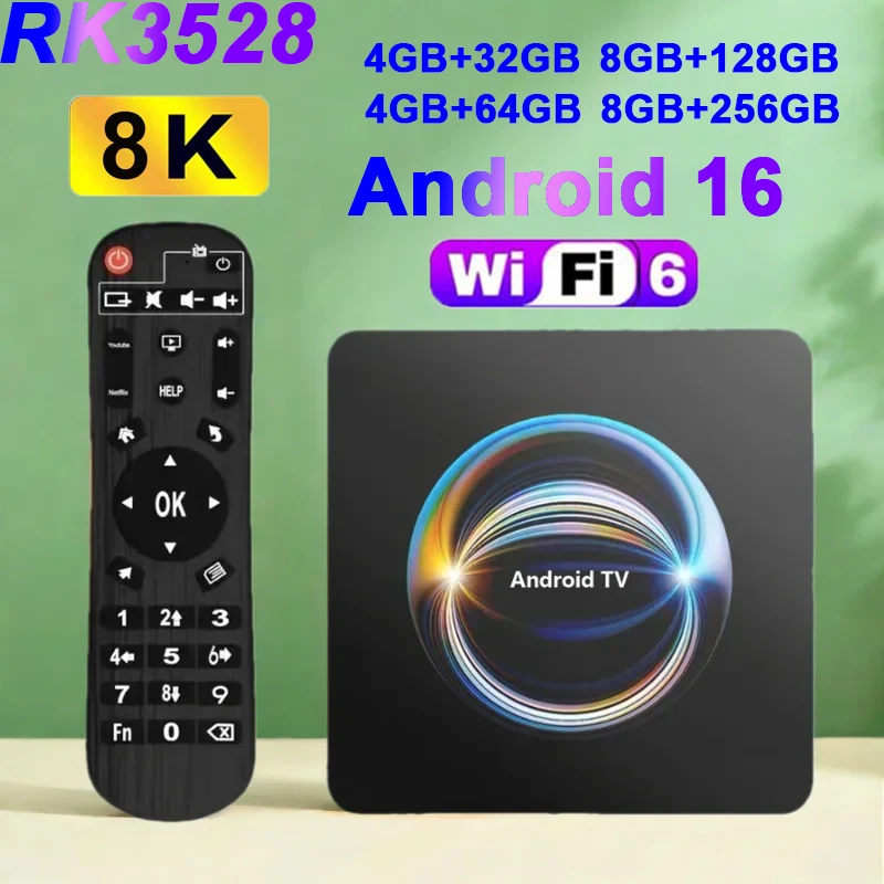 RK3528 Android 16 TV Box X66 32G 64G 128G 256G 2,4G & 5G Dual Wifi6 BT5.4 4K 8K Video Google Netflix YouTube Media Player HDR10+ Image