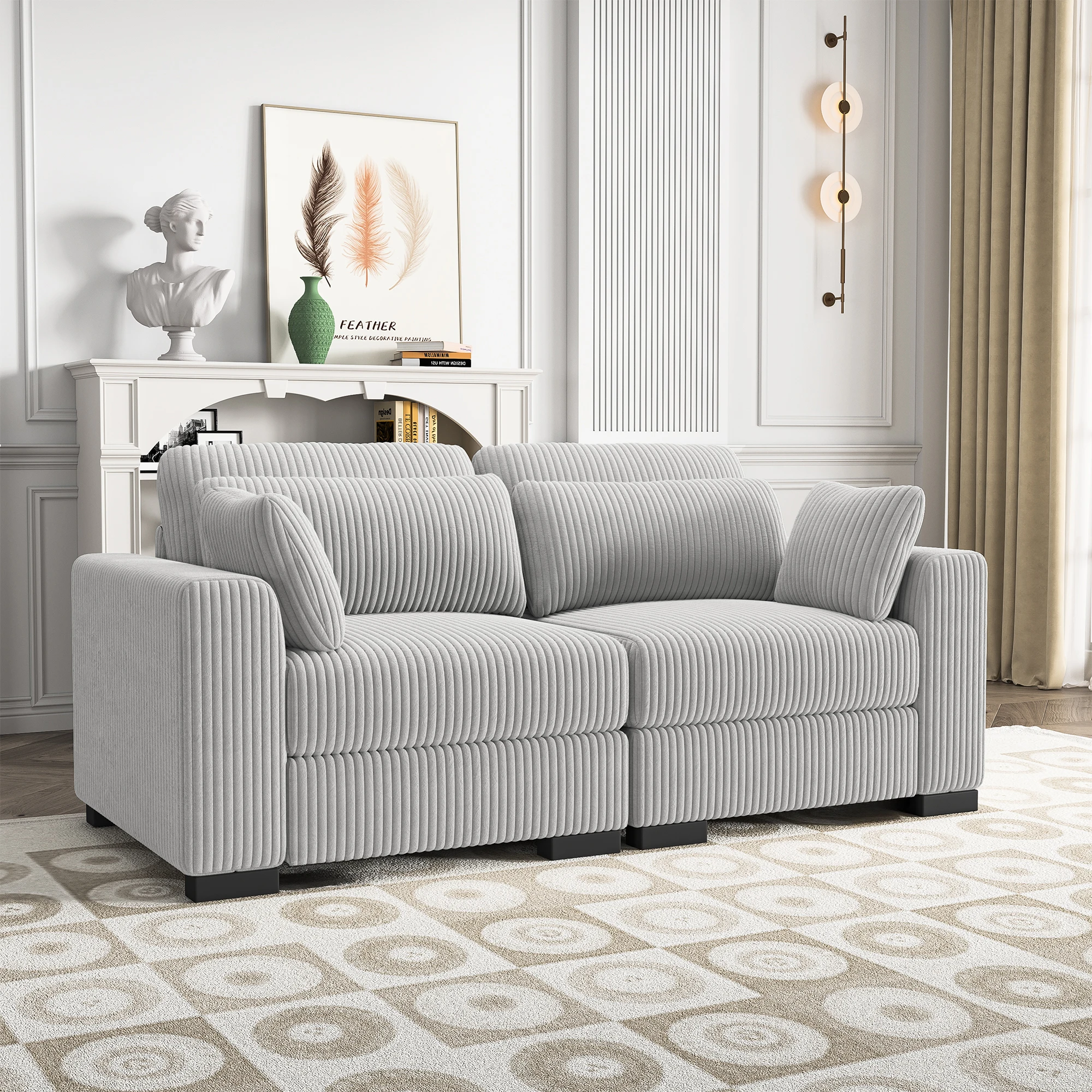 Comanlai 2-Sitzer-Sofa, modernes Cord-Modul-Sofa, bequemes, einfaches, faules Sofa, für Wohnzimmer, Schlafzimmer, Balkon, Grau/Beige Image