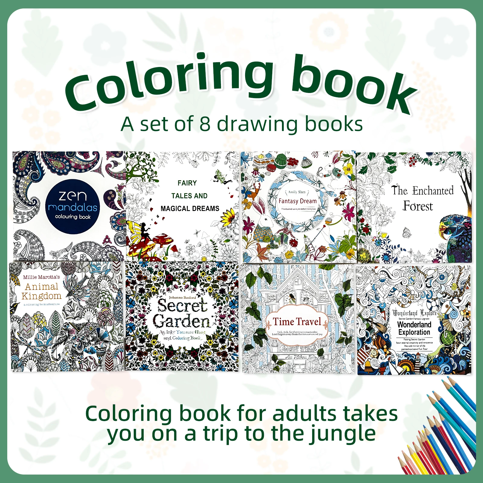 1 Satz acht 24-seitige Mandala-Blumen-Malbücher für Kinder und Graffiti-Zeichnungen für Erwachsene