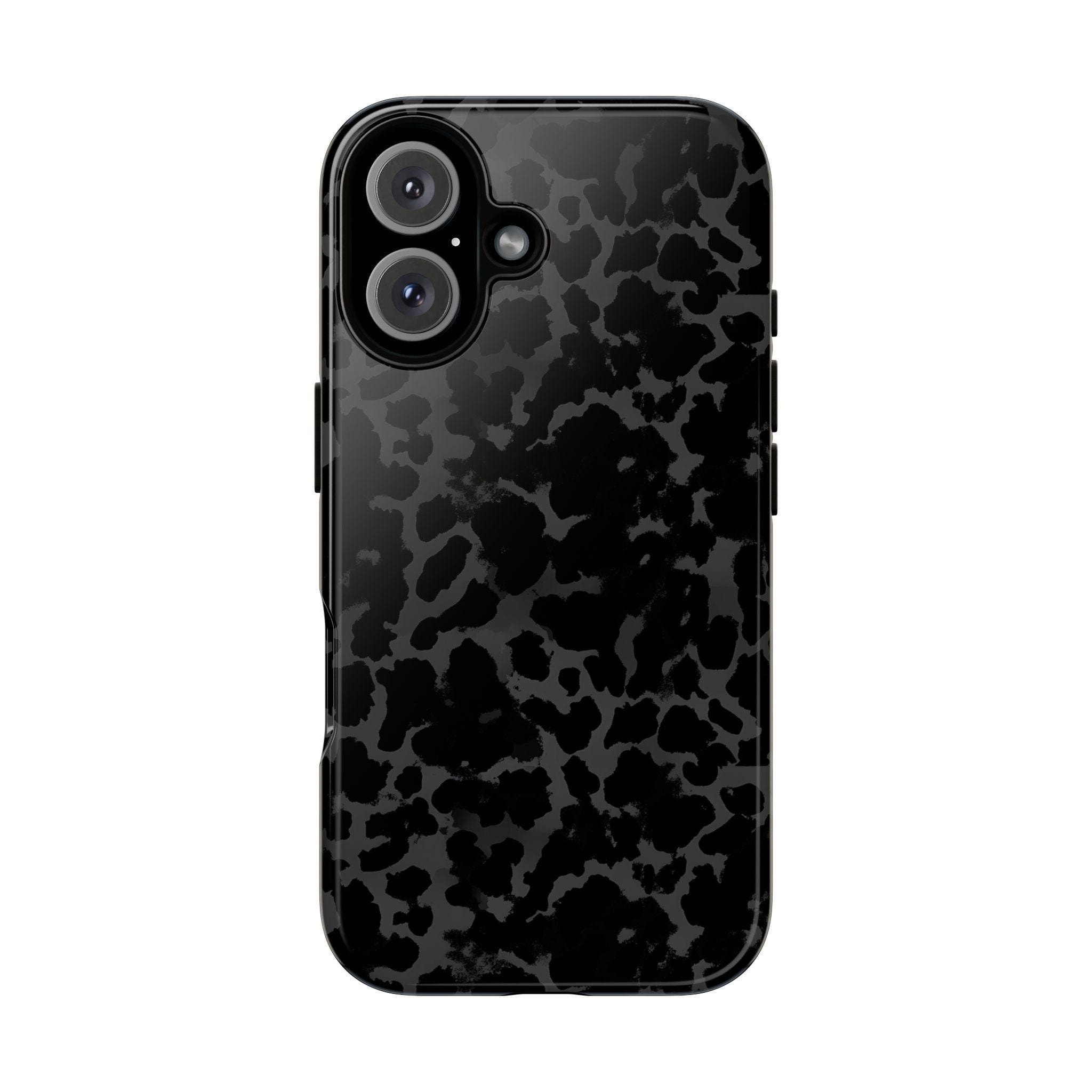 Custodia per telefono con stampa leopardata nera, custodia per telefono con stampa animalier, custodia per telefono con stampa ghepardo, custodia per
