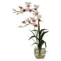 Nearly Natural Dendrobium Artificial Flowers with Glass Vase White