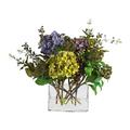 Nearly Natural Mixed Hydrangea with Rectangle Vase Silk Flower Arrangement