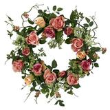 Nearly Natural 20 Rose Wreath - Peach