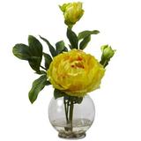 Nearly Natural Peony Artificial Flower Arrangement with Fluted Vase Yellow