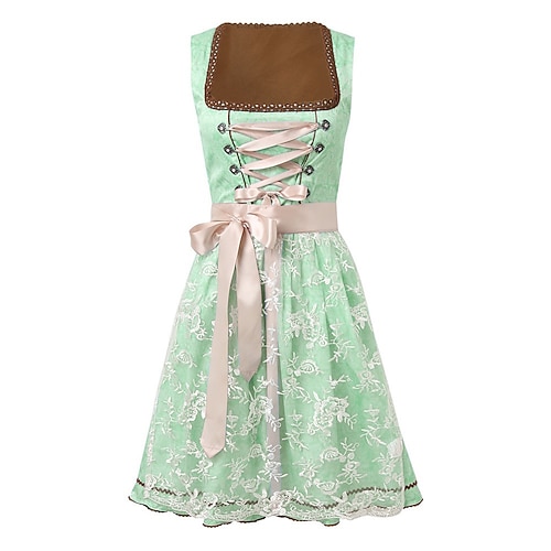 Oktoberfest Robe Dirndl Tablier Femme de ménage Bavarois Allemand Munich Prairies Femmes Soirée Fête de la Bière Tissu de style traditionnel Sans chemisier