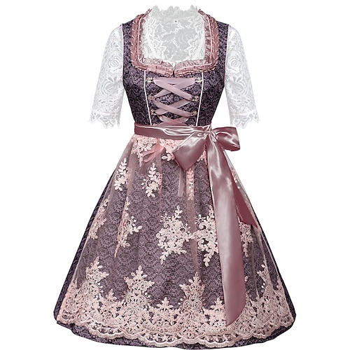Oktoberfest Robe Tablier Blouse Dirndl Dentelle Femme de ménage Bavarois Allemand Munich Prairies Femmes Fête de la Bière Tissu de style traditionnel