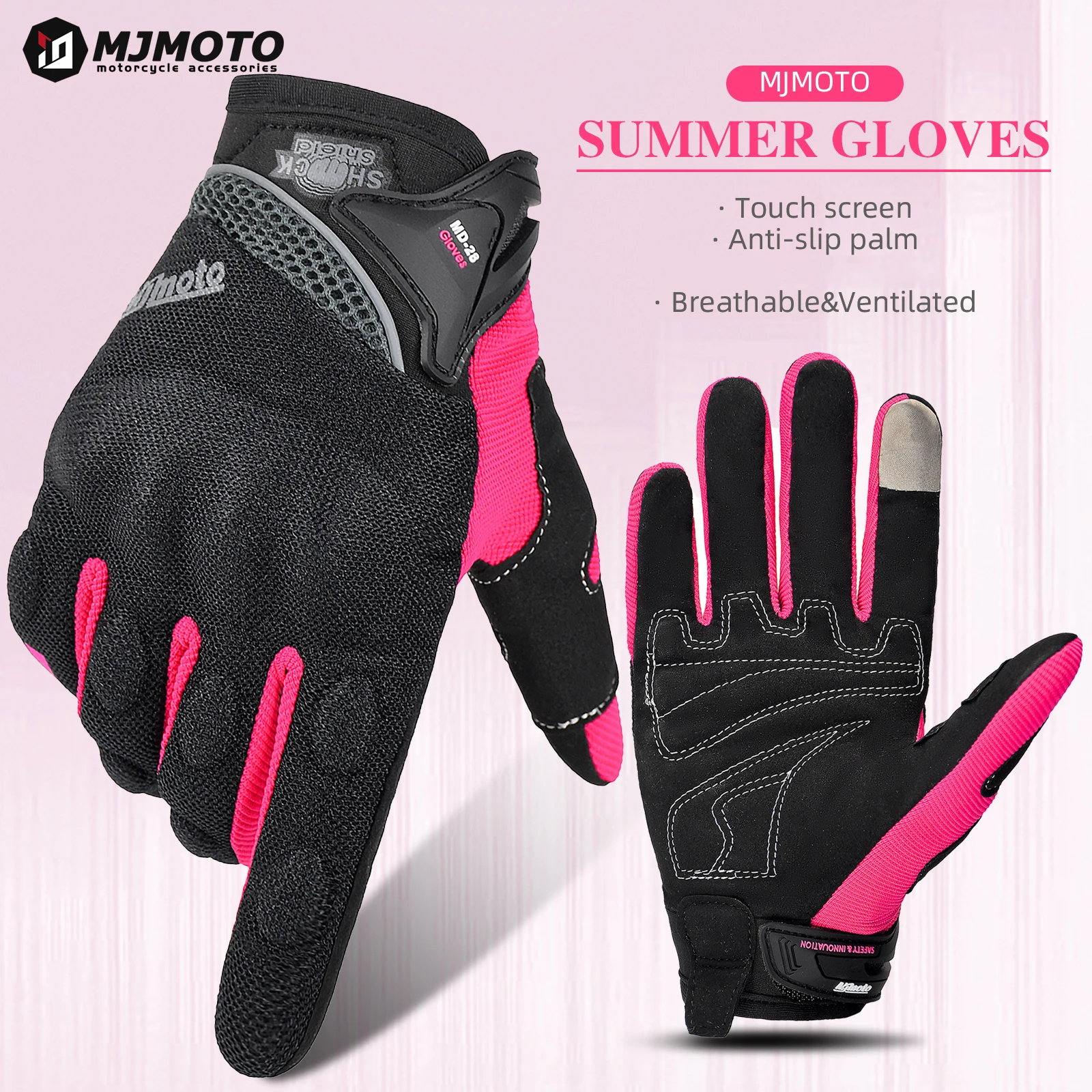 MJMOTO Frauen Rosa Motorrad Handschuhe Sommer Dame Atmungs Motocross Motorrad Handschuhe Moto Fahrrad Radfahren Handschuhe Für Weibliche Image
