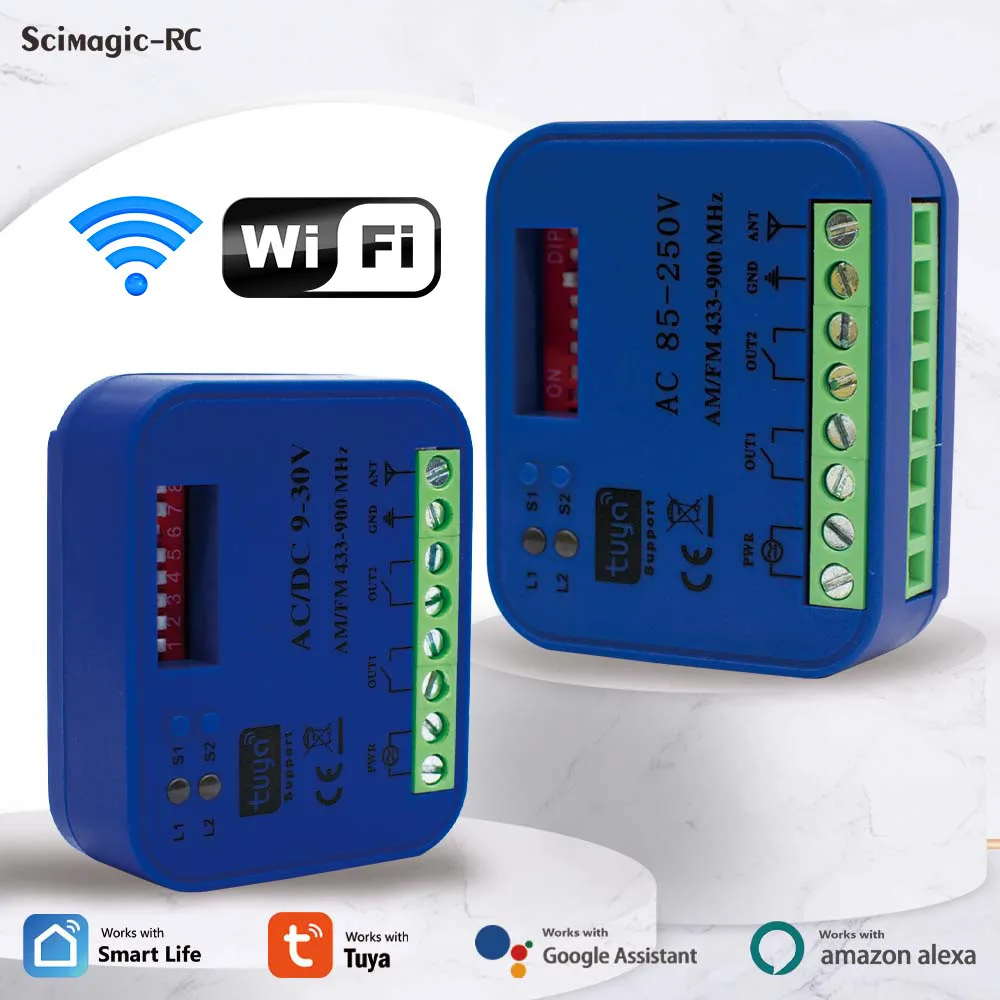 2CH Tuya WiFi Universal Garage Tür Fernbedienung Empfänger 433MHz 868MHz Schalter DC AC 9-30V 85-250V Smart Leben Alexa Image