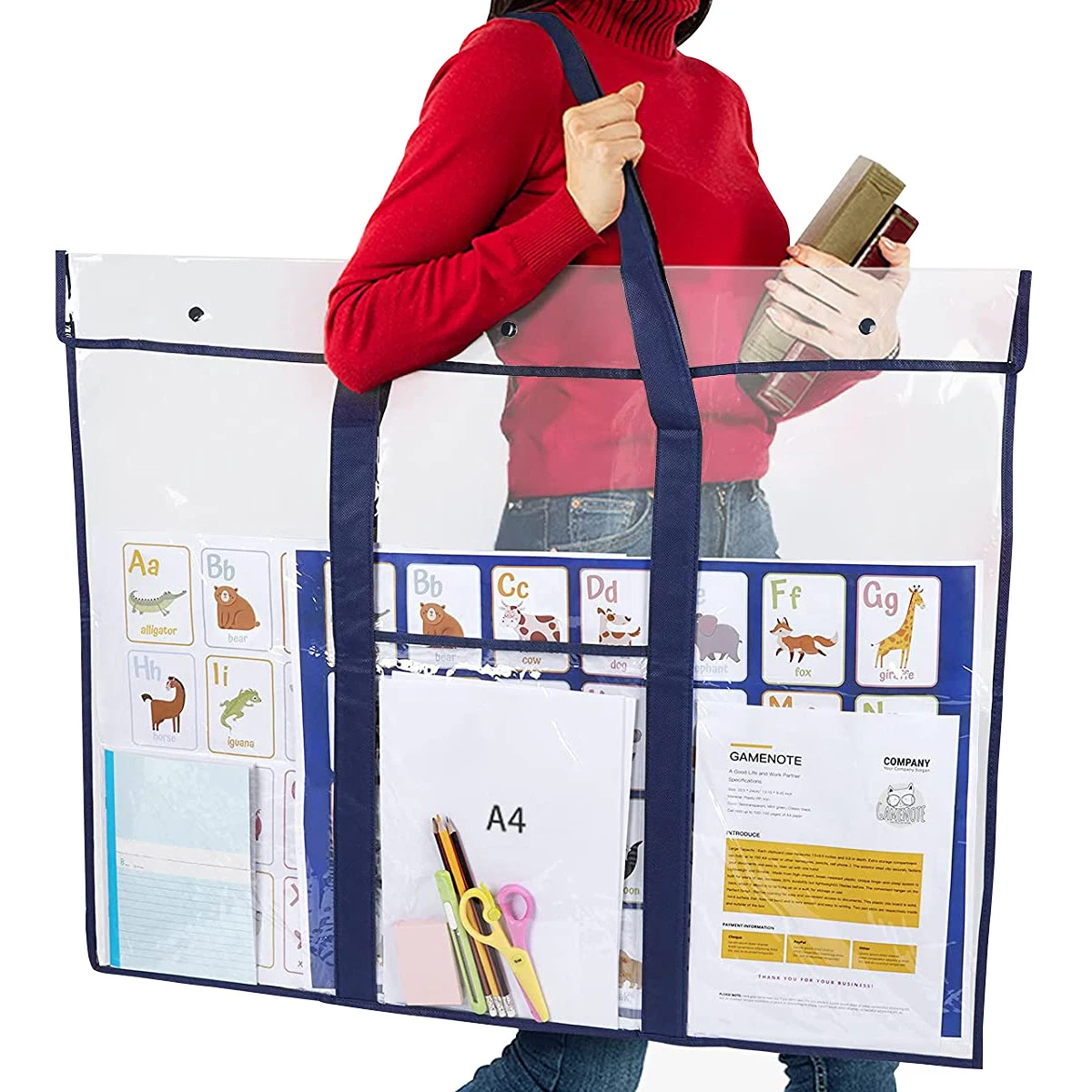 Kunst-Portfolio-Tasche, Kunst-PVC-Aufbewahrungstasche, große Aufbewahrungstasche für Poster, langlebig, großes Fassungsvermögen, Kunst-Portfolio-Organizer mit Tasche Image