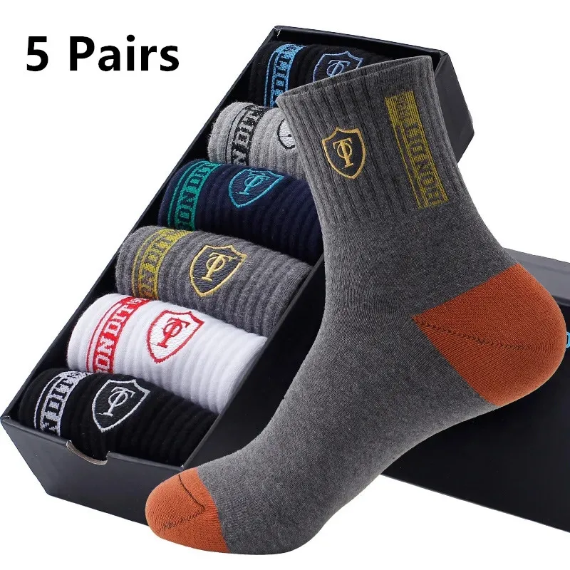 5 Paar Herren-Sportsocken für Frühling und Herbst, Sommer, Freizeit, schweißabsorbierend, bequem, dünn, atmungsaktiv, Basketball, Meias, EU 38–43 Image