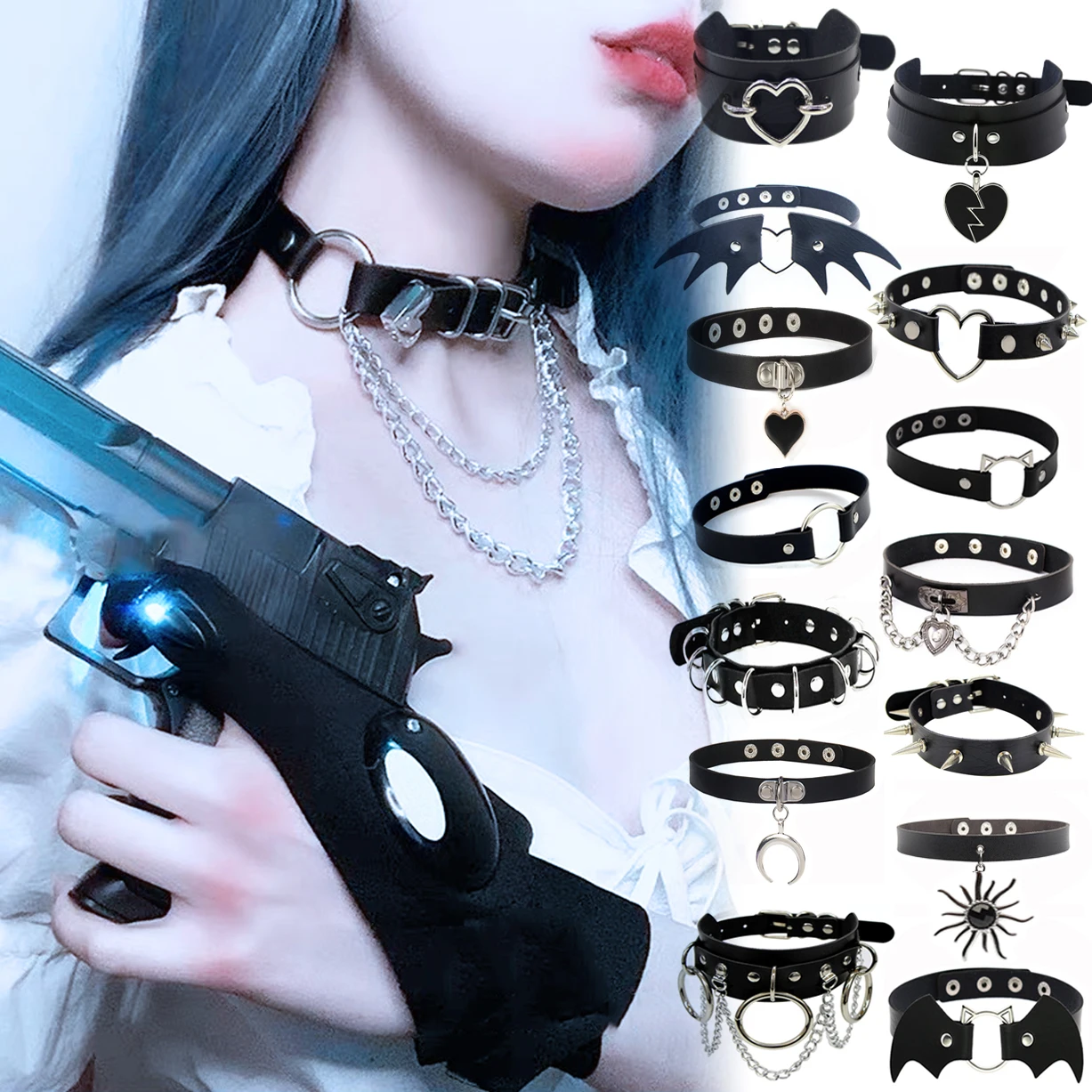 Neue Sexy Harajuku PU Leder Kette Herz Anhänger Halsketten Frauen Männer Punk Neck Gothic Schwarz Rosa Choker Halskette Kühlen Kragen