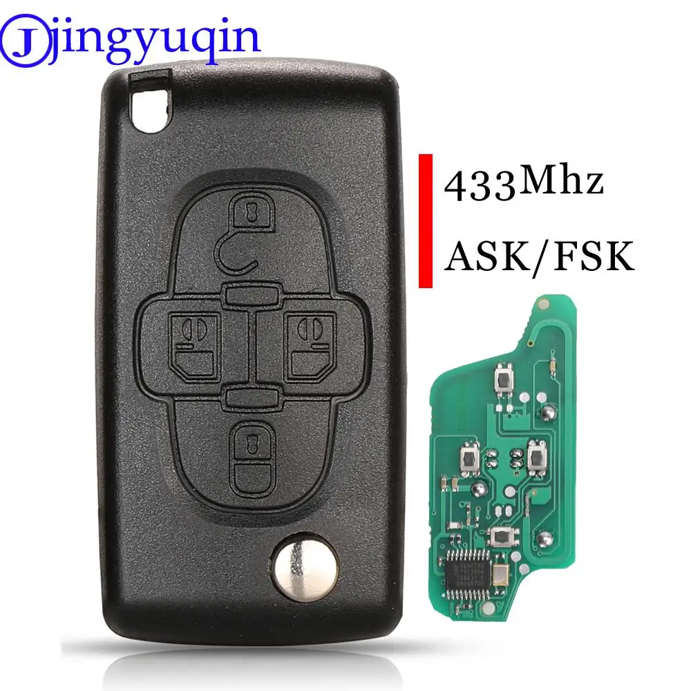 Jingyuqin 4 Tasten Fernbedienung Flip Auto Schlüssel Platine Fob 433 Mhz Für Peugeot 1007 Für Citroen C8 VA2/HU82 Klinge CE0523 Image