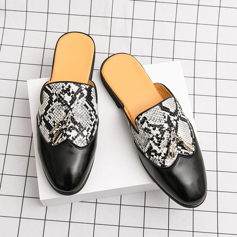 Luxus Designer Herren Halb Drag Schuhe Für Männer Casual Leder Mode Halbe Schuhe Maultiere Mann Rutschen Faulenzer Hausschuhe Mann Große Größe 46