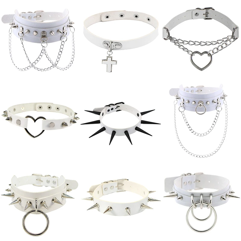 Mode Weiß Pu Leder Kette Punk Choker Halskette Für Frauen Kragen Hals Schmuck Schwarz Boho Gothic Punk goth schmuck