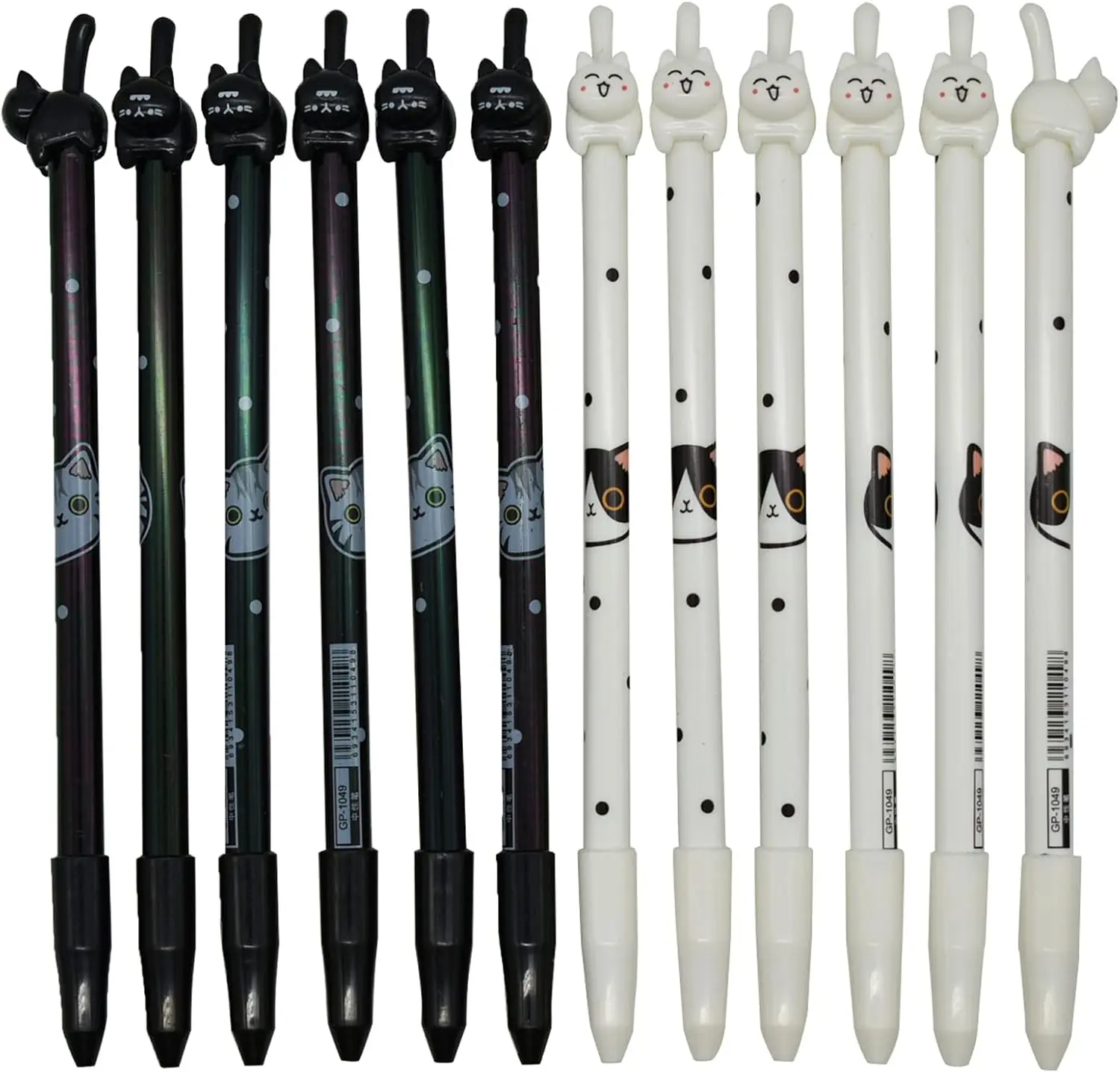 12 Stück Katzen-Gelstifte, niedliche schwarz-weiß geformte neutrale Wasserstifte, lustige Tier-Neuheit, Schreiben für Schule, Büro, Schreibzubehör Image