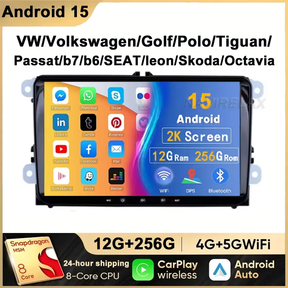 9 "Android 15 Auto Radio Für VW/Volkswagen/Golf/Polo/Tiguan/Passat/B7/B6/Seat/Leon/Skoda/Octavia GPS Navigation Multimedia Player Image